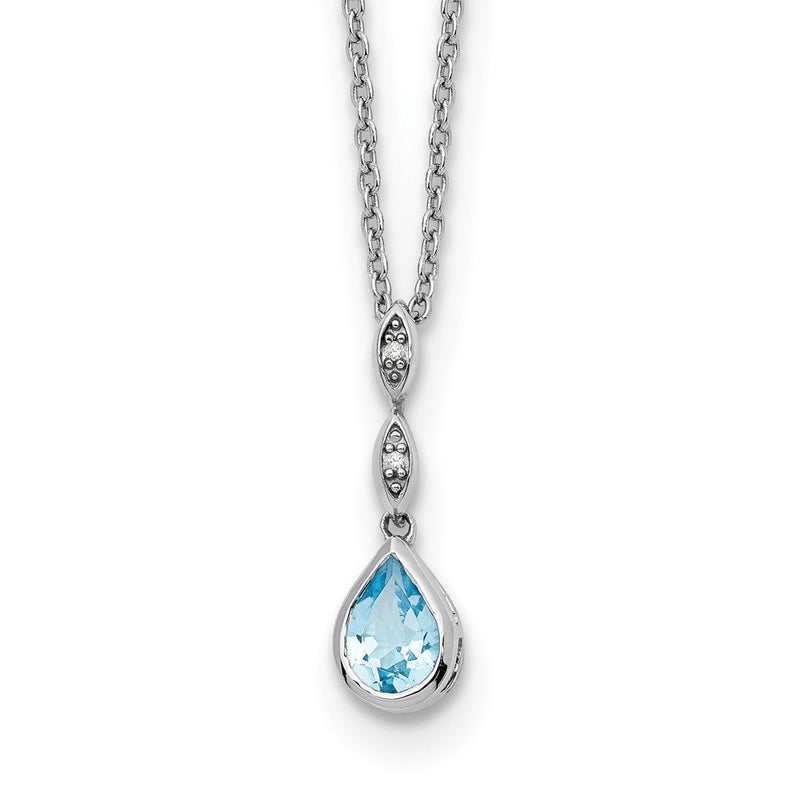 Sterlingsilber Weiß Eis Rhodiniert 18 Zoll Blautopas und Diamant Tropfen Halskette mit 2 Verlängerung