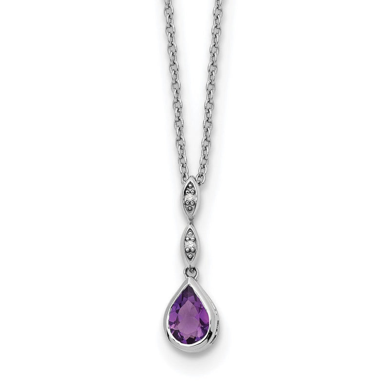 Sterlingsilber Rhodiniert Weiß Eis.01 Ct. Diamant und Amethyst mit 2 Zoll Verlängerung. Halskette