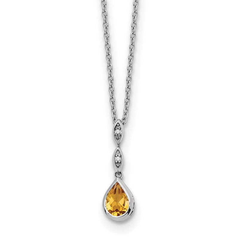 Sterlingsilber Rhodiniert Weiß Eis.01 Ct. Diamant und Citrin mit 2 Zoll Verlängerung. Halskette