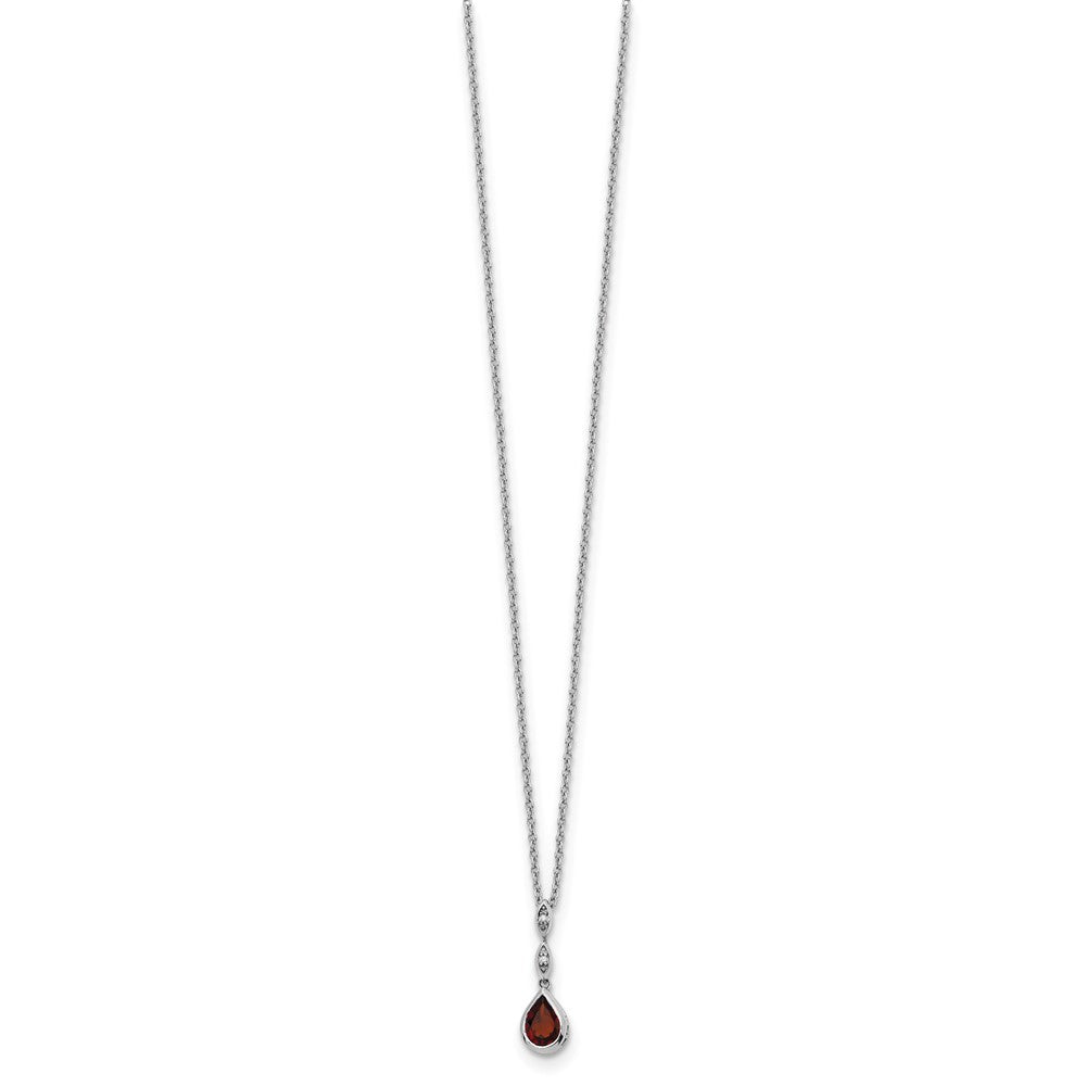 Sterlingsilber Rhodiniert Weiß Eis.01 Ct. Diamant und Granat mit 2 Zoll Verlängerung. Halskette