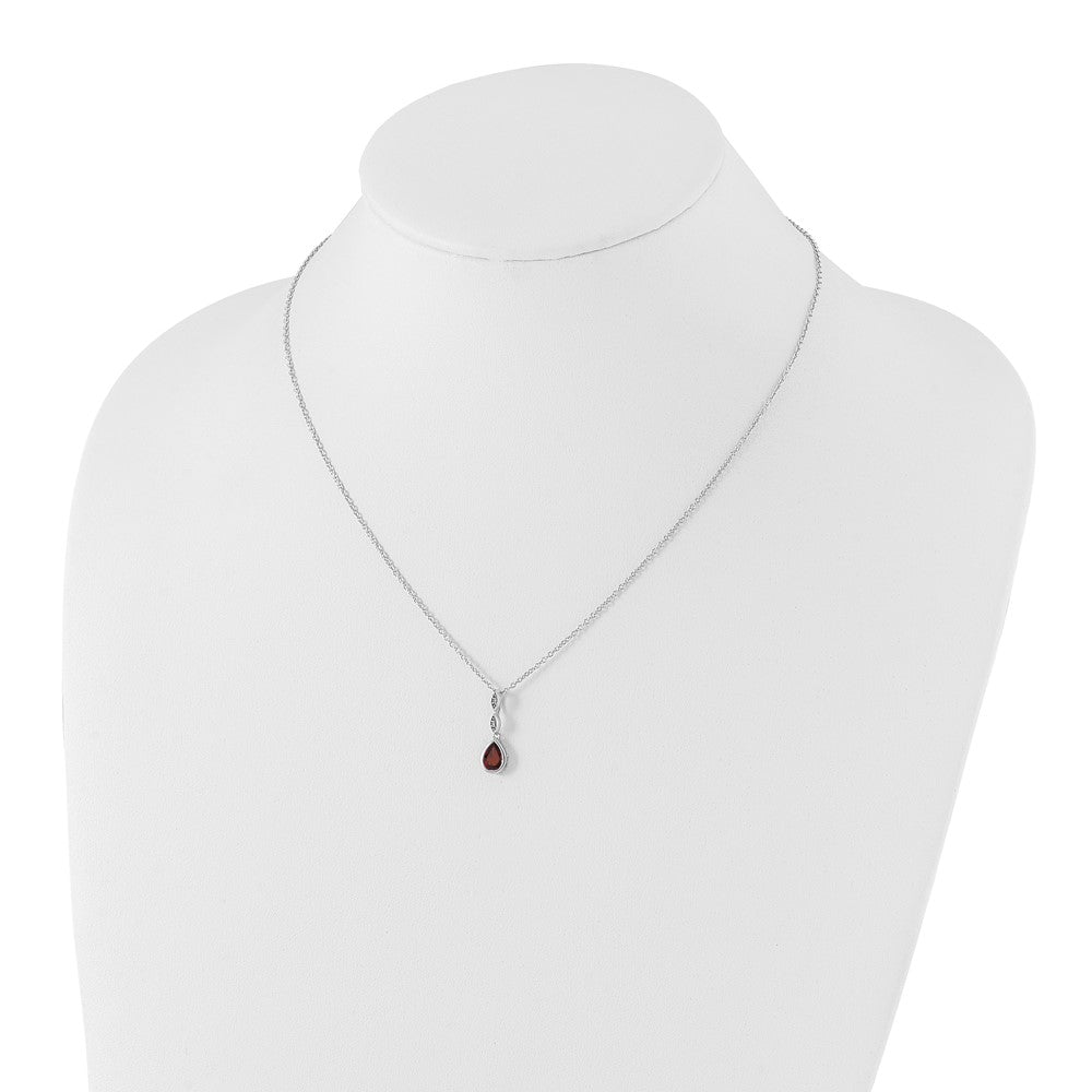 Sterlingsilber Rhodiniert Weiß Eis.01 Ct. Diamant und Granat mit 2 Zoll Verlängerung. Halskette
