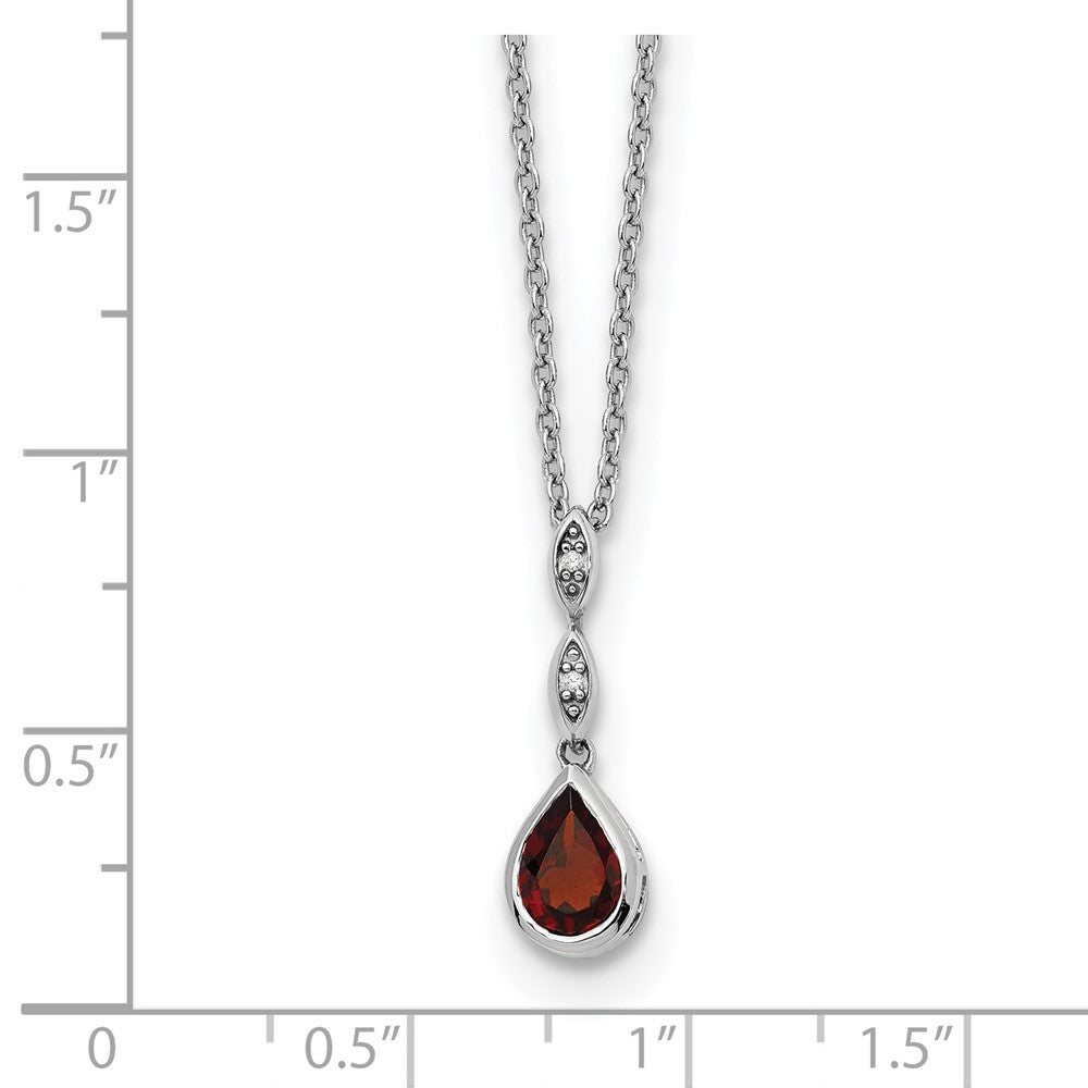 Sterlingsilber Rhodiniert Weiß Eis.01 Ct. Diamant und Granat mit 2 Zoll Verlängerung. Halskette