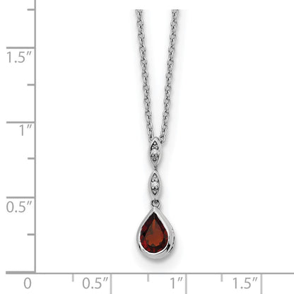 Sterlingsilber Rhodiniert Weiß Eis.01 Ct. Diamant und Granat mit 2 Zoll Verlängerung. Halskette