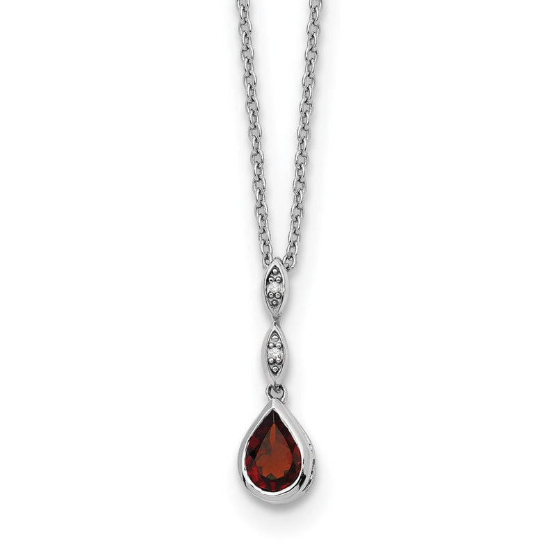Sterlingsilber Rhodiniert Weiß Eis.01 Ct. Diamant und Granat mit 2 Zoll Verlängerung. Halskette