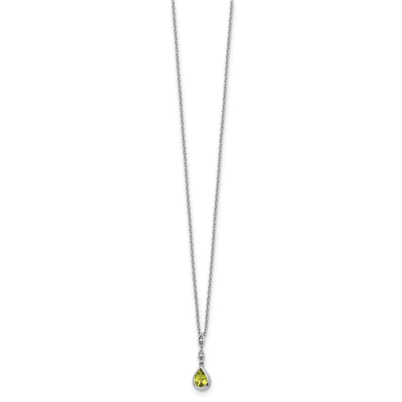 Sterlingsilber Rhodiniert Weiß Eis.01 Ct. Diamant und Peridot mit 2 Zoll Verlängerung. Halskette
