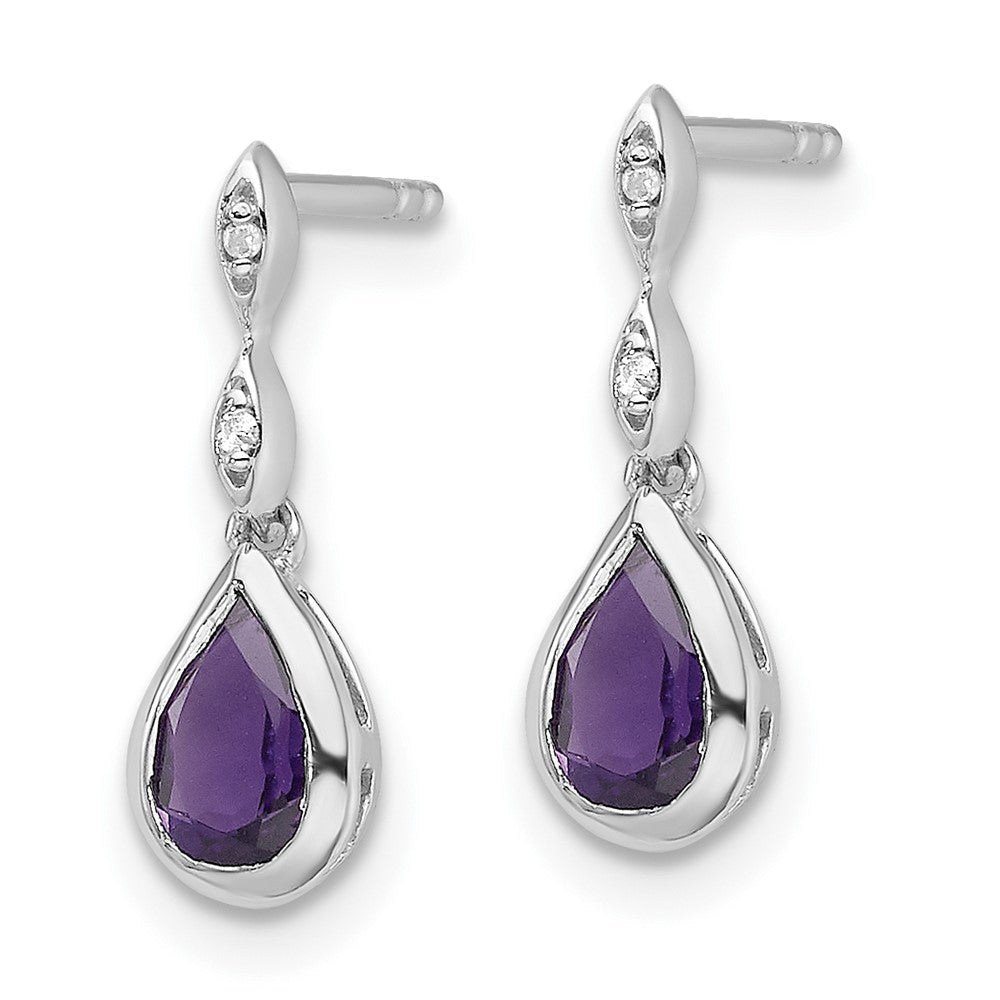Sterlingsilber Rhodiniert Weiß Eis.01 Ct. Diamant und Amethyst Ohrstecker