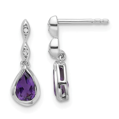 Sterlingsilber Rhodiniert Weiß Eis.01 Ct. Diamant und Amethyst Ohrstecker
