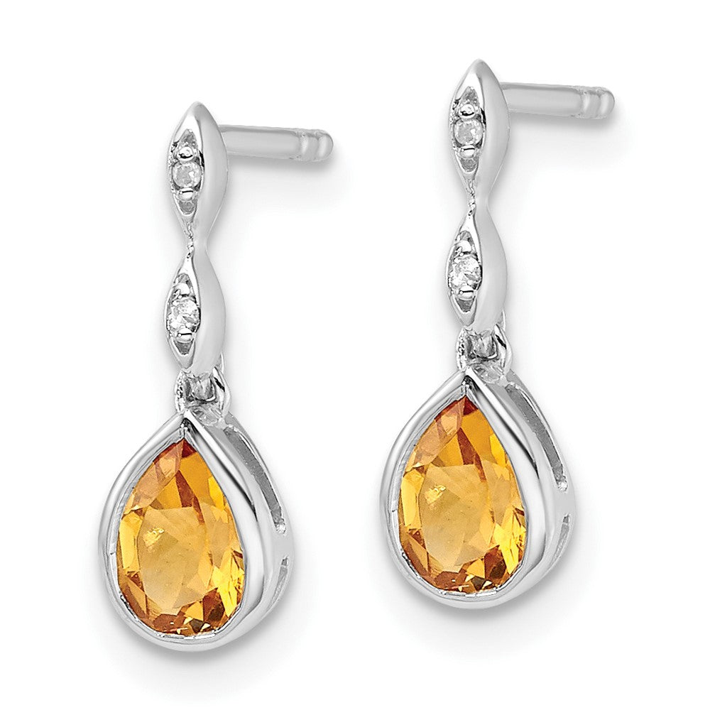 Sterlingsilber Rhodiniert Weiß Eis.01 Ct. Diamant und Citrin Ohrstecker