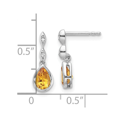 Sterlingsilber Rhodiniert Weiß Eis.01 Ct. Diamant und Citrin Ohrstecker