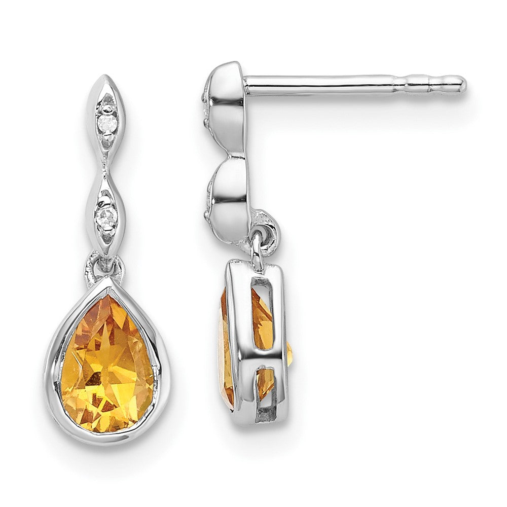 Sterlingsilber Rhodiniert Weiß Eis.01 Ct. Diamant und Citrin Ohrstecker