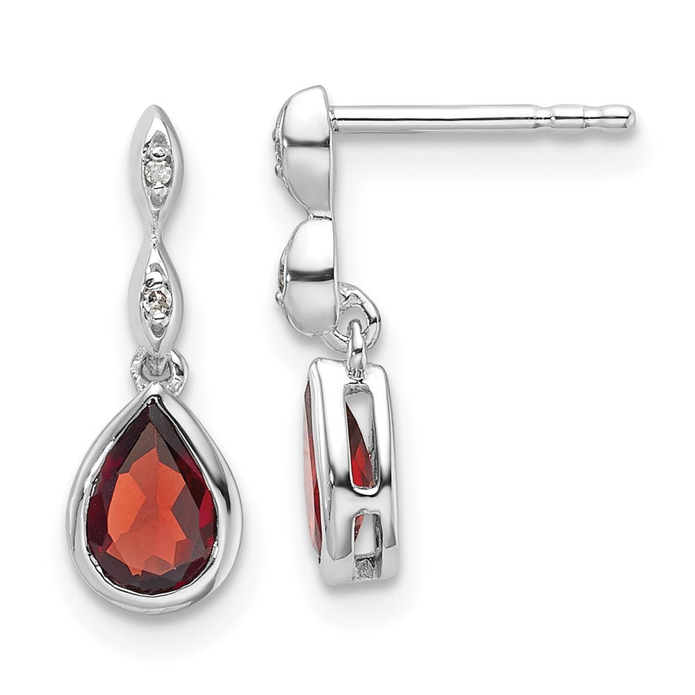 Sterlingsilber Rhodiniert Weiß Eis.01 Ct. Diamant und Granat Ohrstecker