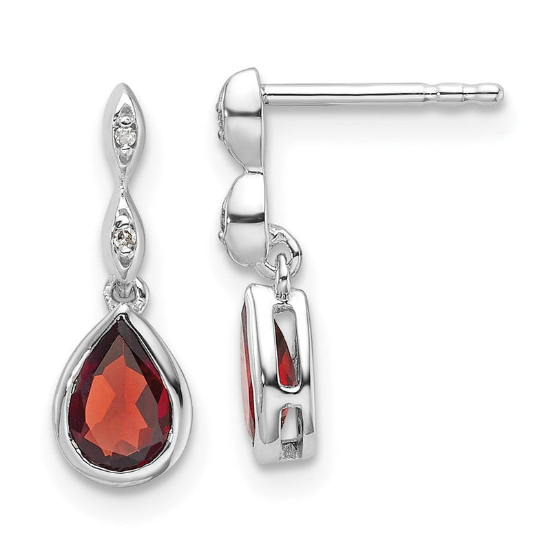 Sterlingsilber Rhodiniert Weiß Eis.01 Ct. Diamant und Granat Ohrstecker