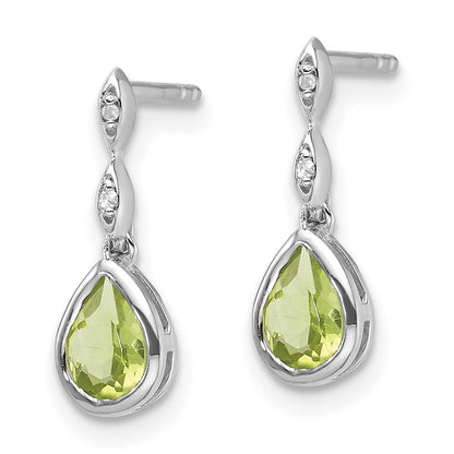 Sterlingsilber Rhodiniert Weiß Eis.01 Ct. Diamant und Peridot Ohrstecker