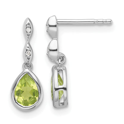 Sterlingsilber Rhodiniert Weiß Eis.01 Ct. Diamant und Peridot Ohrstecker