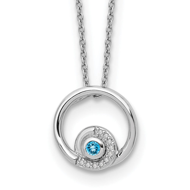 Sterlingsilber Weiß Eis Rhodiniert 18 Zoll Blautopas und Diamant Halskette mit 2 Verlängerung