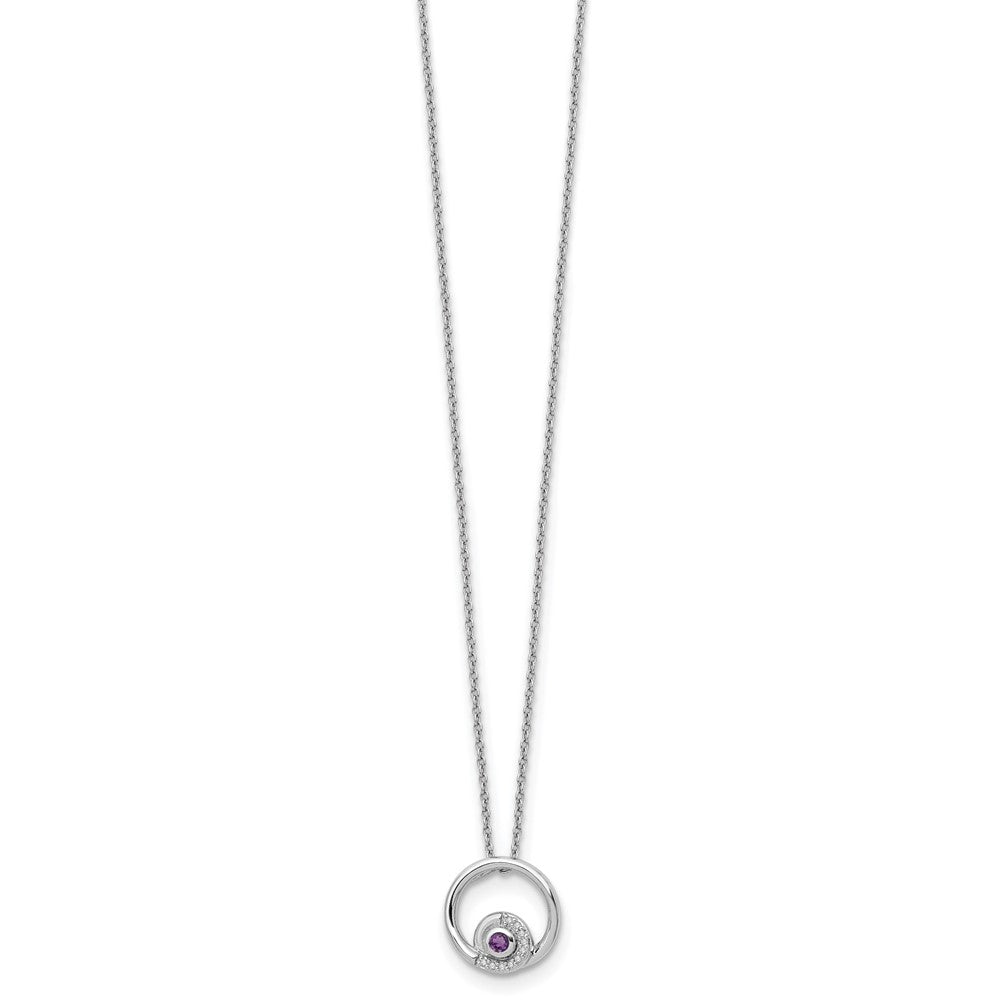 Sterlingsilber Rhodiniert Weiß Eis.05ct. Diamant. & Amethyst mit 2 Zoll Verlängerung Neckla