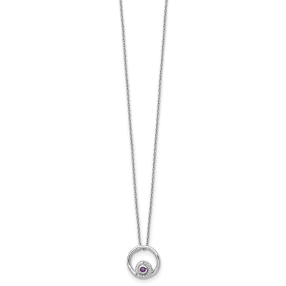 Sterlingsilber Rhodiniert Weiß Eis.05ct. Diamant. & Amethyst mit 2 Zoll Verlängerung Neckla