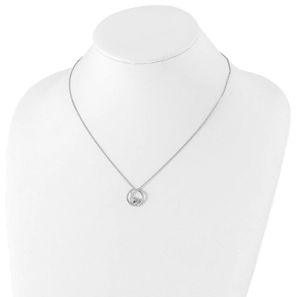 Sterlingsilber Rhodiniert Weiß Eis.05ct. Diamant. & Amethyst mit 2 Zoll Verlängerung Neckla