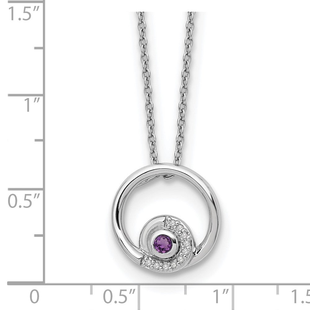 Sterlingsilber Rhodiniert Weiß Eis.05ct. Diamant. & Amethyst mit 2 Zoll Verlängerung Neckla