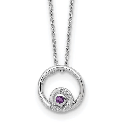 Sterlingsilber Rhodiniert Weiß Eis.05ct. Diamant. & Amethyst mit 2 Zoll Verlängerung Neckla