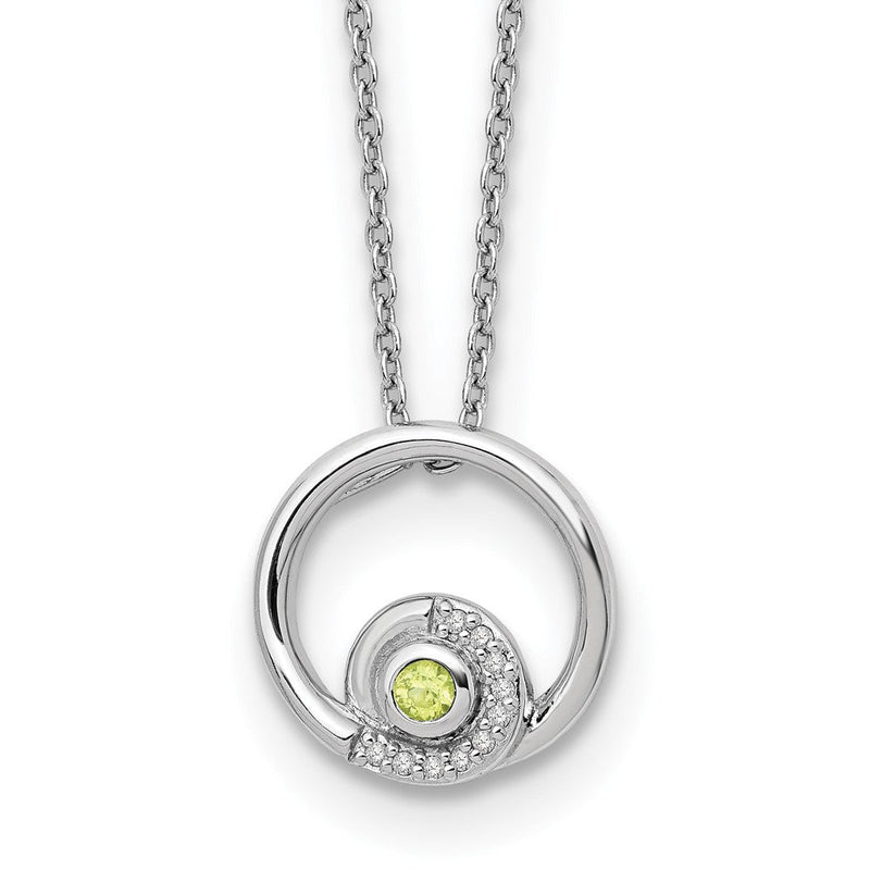 Sterlingsilber Rhodiniert Weiß Eis.05ct. Diamant & Peridot mit 2 Zoll Verlängerung Neck