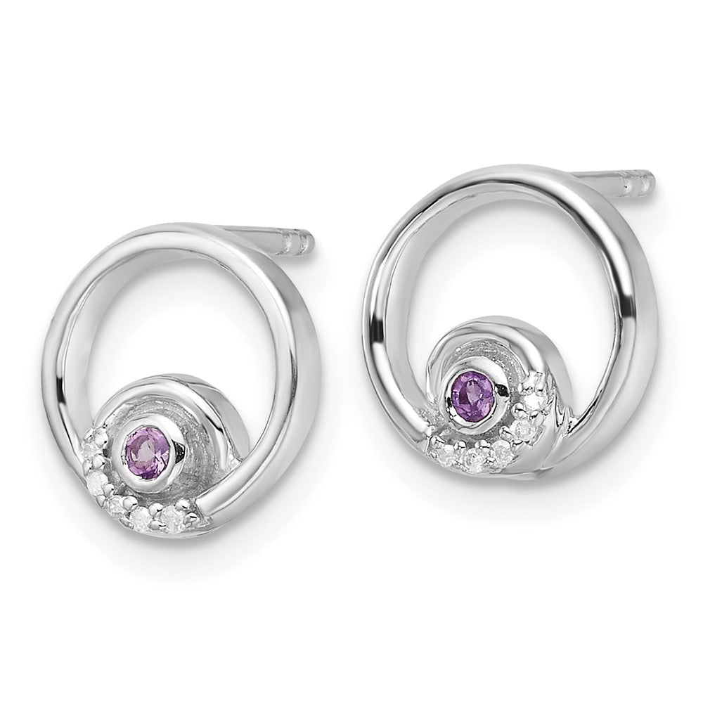 Sterlingsilber Rhodiniert Weiß Eis.03ct. Diamant. und Amethyst Ohrstecker