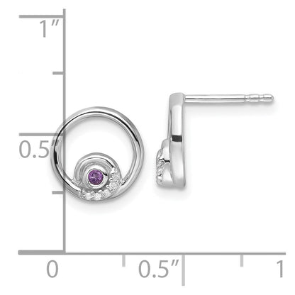 Sterlingsilber Rhodiniert Weiß Eis.03ct. Diamant. und Amethyst Ohrstecker