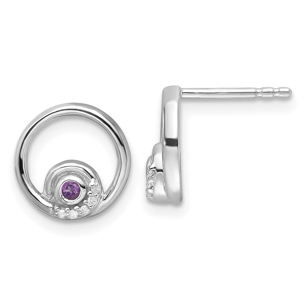 Sterlingsilber Rhodiniert Weiß Eis.03ct. Diamant. und Amethyst Ohrstecker