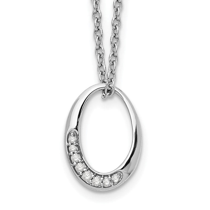 Sterlingsilber Weiß Eis Rhodiniert 18 Zoll Diamant Offen Oval Halskette mit 2 Verlängerung