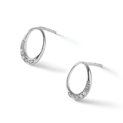 Sterlingsilber rhodinierte offene ovale Diamant-Ohrstecker