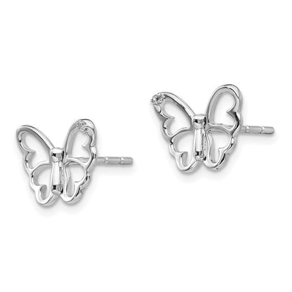 Ohrstecker „White Ice“ aus rhodiniertem Sterlingsilber mit Diamant-Schmetterling