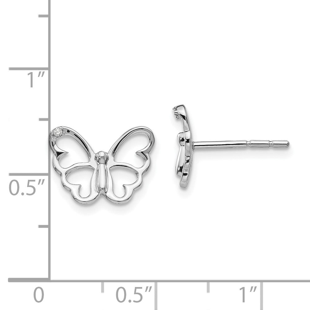 Ohrstecker „White Ice“ aus rhodiniertem Sterlingsilber mit Diamant-Schmetterling
