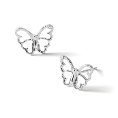 Ohrstecker „White Ice“ aus rhodiniertem Sterlingsilber mit Diamant-Schmetterling