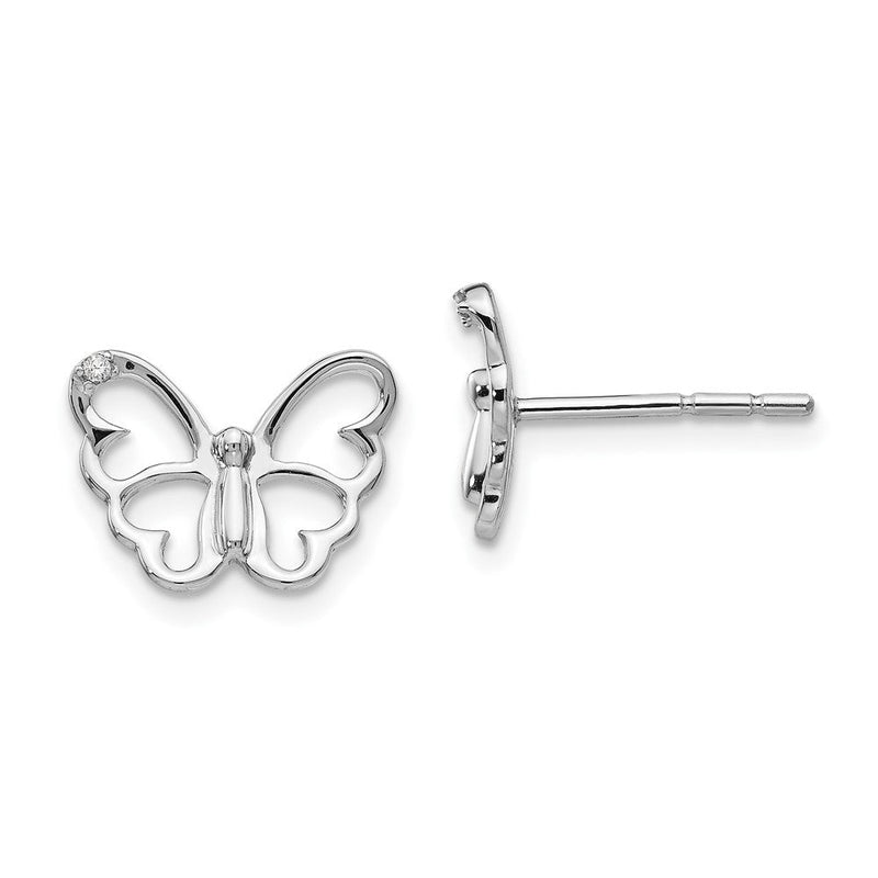 Ohrstecker „White Ice“ aus rhodiniertem Sterlingsilber mit Diamant-Schmetterling