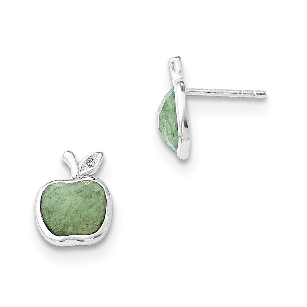 Sterlingsilber Ohrstecker mit weißem Ice, grünem Aventurin und 0,5 pt Diamant