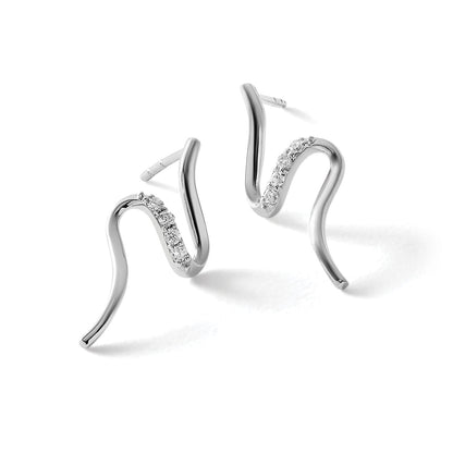 Rhodinierte Diamant-Ohrhänger aus Sterlingsilber in S-Form mit Steckverschluss