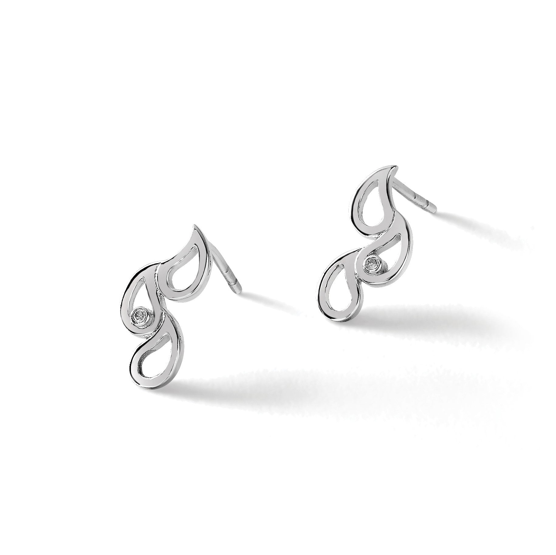 Rhodinierte Sterlingsilber-Ohrstecker mit Diamanten im Regentropfen-Design