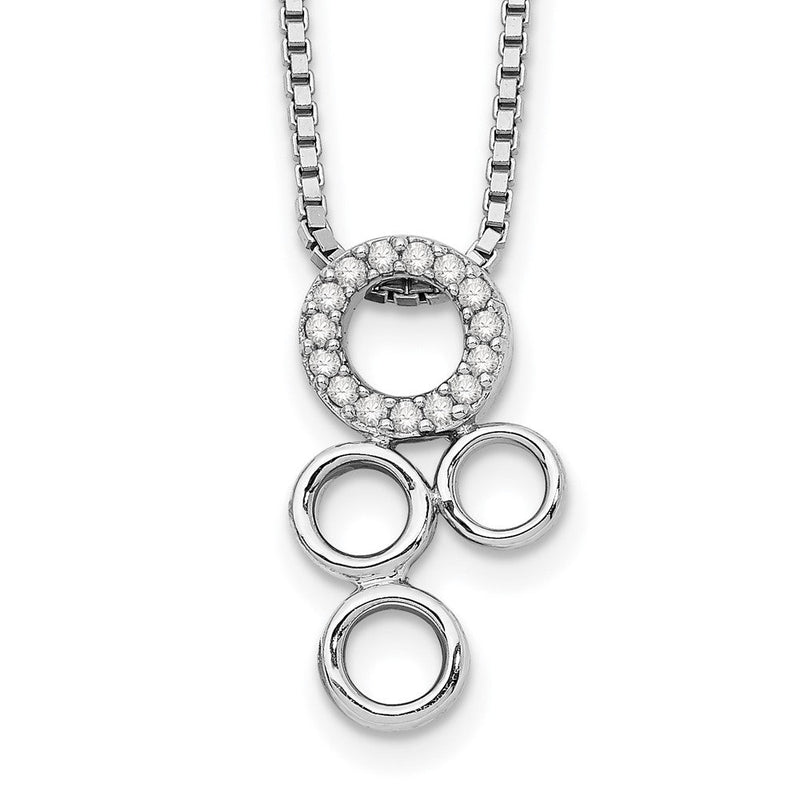 Sterlingsilber Weiß Eis Rhodiniert 18 Zoll Diamant Kreise Anhänger Halskette mit 2 Verlängerung