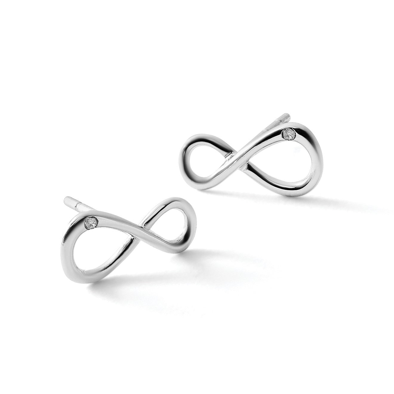 White Ice Ohrstecker aus rhodiniertem Sterlingsilber mit Diamant-Unendlichkeitssymbol