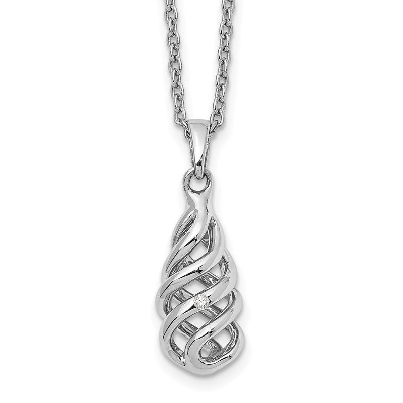 Sterlingsilber Weiß Eis Rhodiniert 18 Zoll Diamant Spirale Anhänger Halskette mit 2 Verlängerung