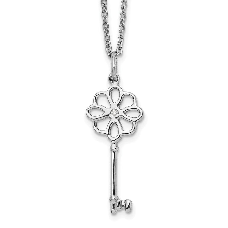 Sterlingsilber Weiß Eis Rhodiniert 18 Zoll Diamant Blume Key Halskette mit 2 Verlängerung