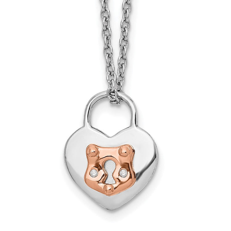 Sterlingsilber Weiß Eis Rhodiniert Roséfarben 18 Zoll Diamant Herz Halskette mit 2 Verlängerung