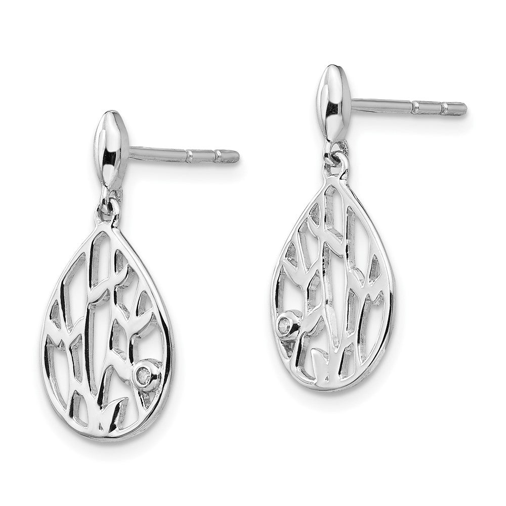 Sterlingsilber rhodinierte Diamant-Blatt-Ohrhänger