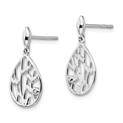 Sterlingsilber rhodinierte Diamant-Blatt-Ohrhänger