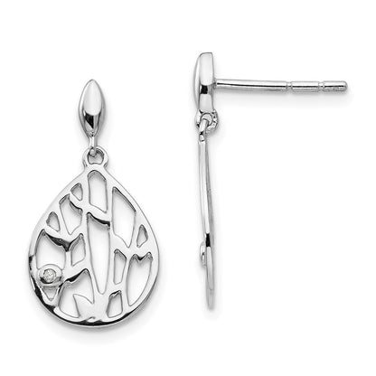 Sterlingsilber rhodinierte Diamant-Blatt-Ohrhänger