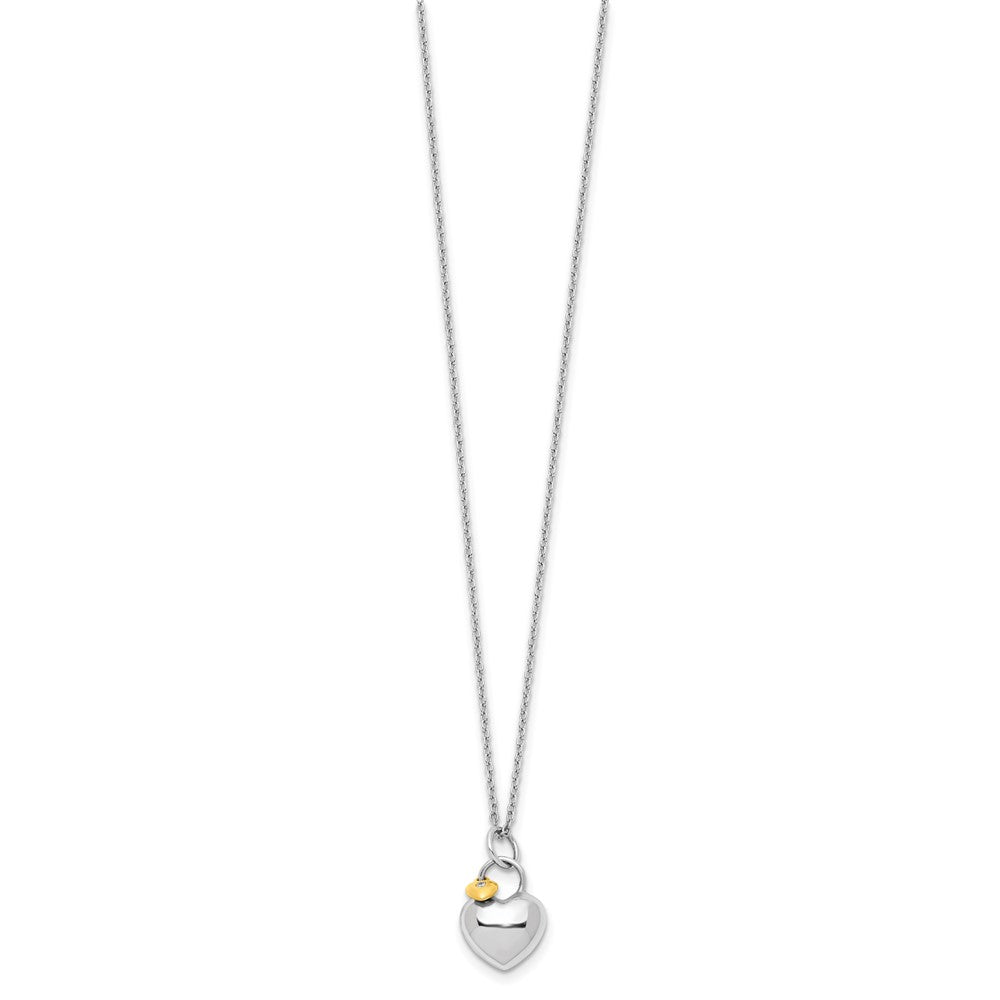 Sterlingsilber Weiß Eis Rhodiniert Goldfarben 18 Zoll Diamant Doppelt Herz Halskette mit 2 Verlängerung