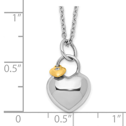 Sterlingsilber Weiß Eis Rhodiniert Goldfarben 18 Zoll Diamant Doppelt Herz Halskette mit 2 Verlängerung
