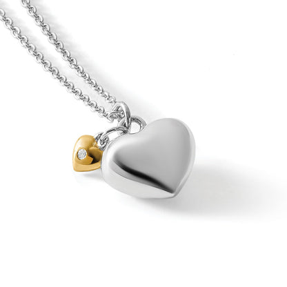 Sterlingsilber Weiß Eis Rhodiniert Goldfarben 18 Zoll Diamant Doppelt Herz Halskette mit 2 Verlängerung