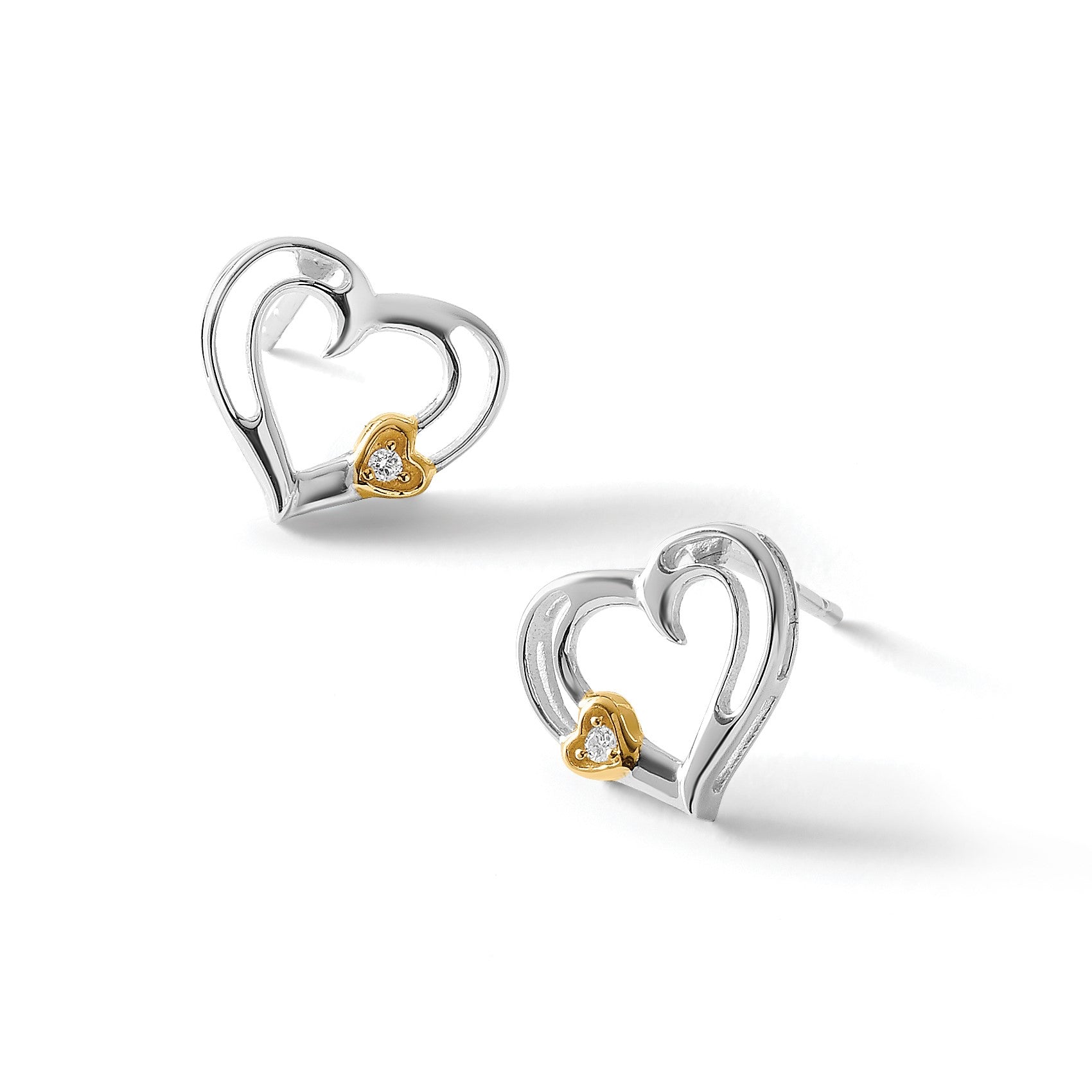 White Ice Herz-Ohrstecker aus Sterlingsilber, rhodiniert, silberfarben, mit Diamant