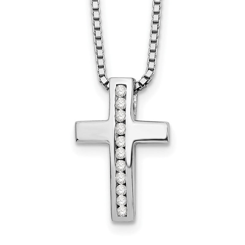 Sterlingsilber Weiß Eis Rhodiniert 18 Zoll Diamant Kreuz Anhänger Halskette mit 2 Verlängerung